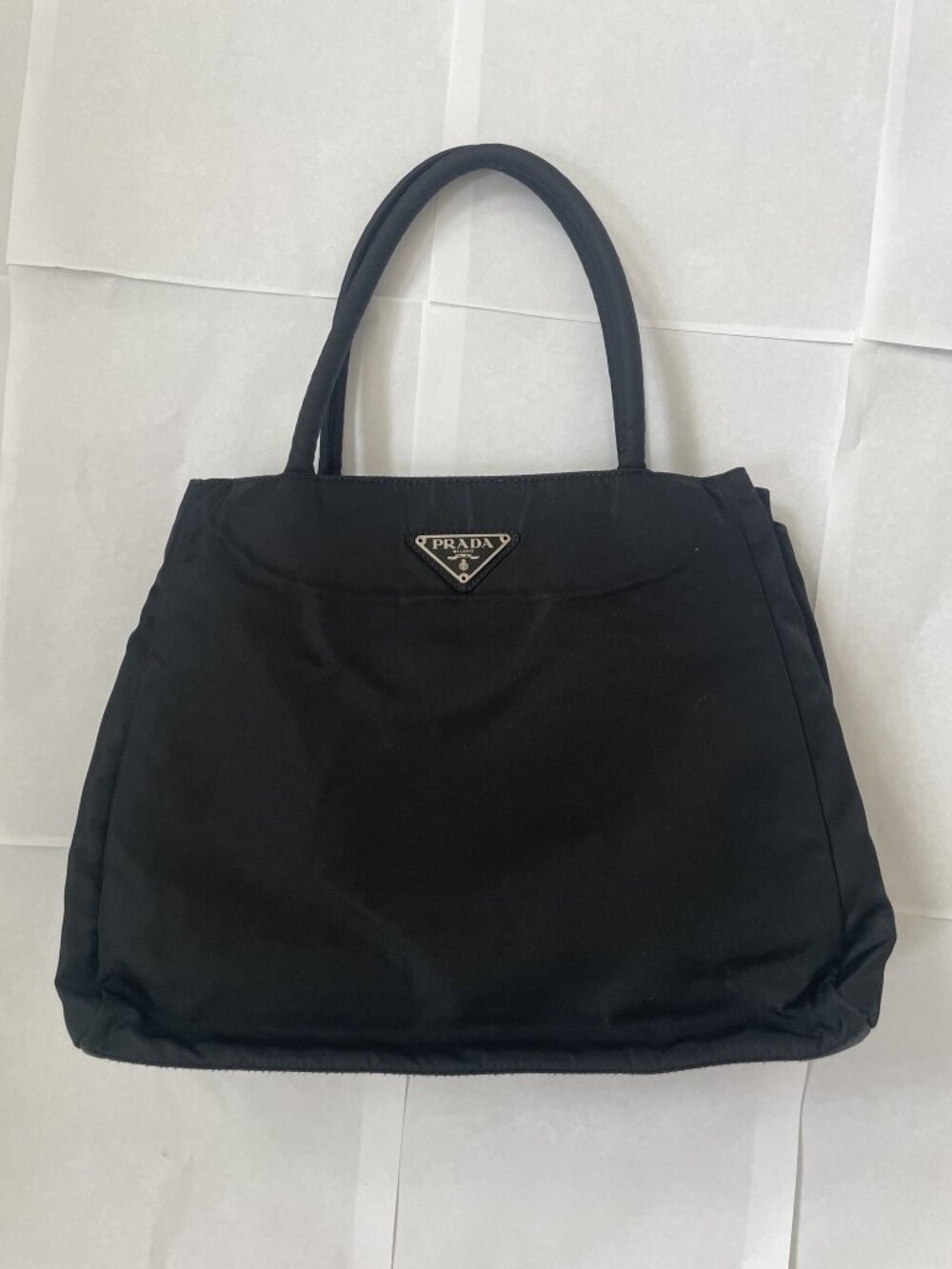 Prada Tessuto Black Nylon Tote Bag Vintage 90s Triangle Logo Made In Italy
